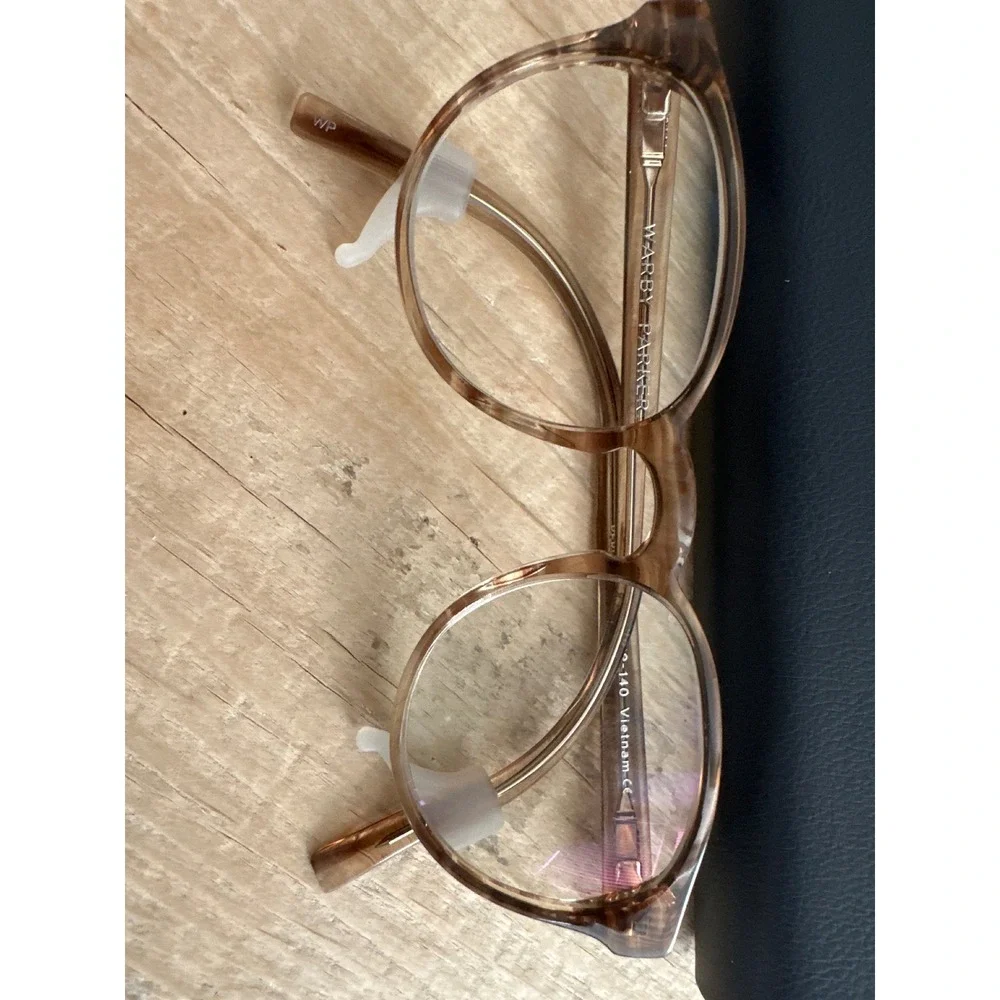 Warby Parker Percey Eyeglasses Striped Tea Round Frames 47-18-140 Set of 2 Case